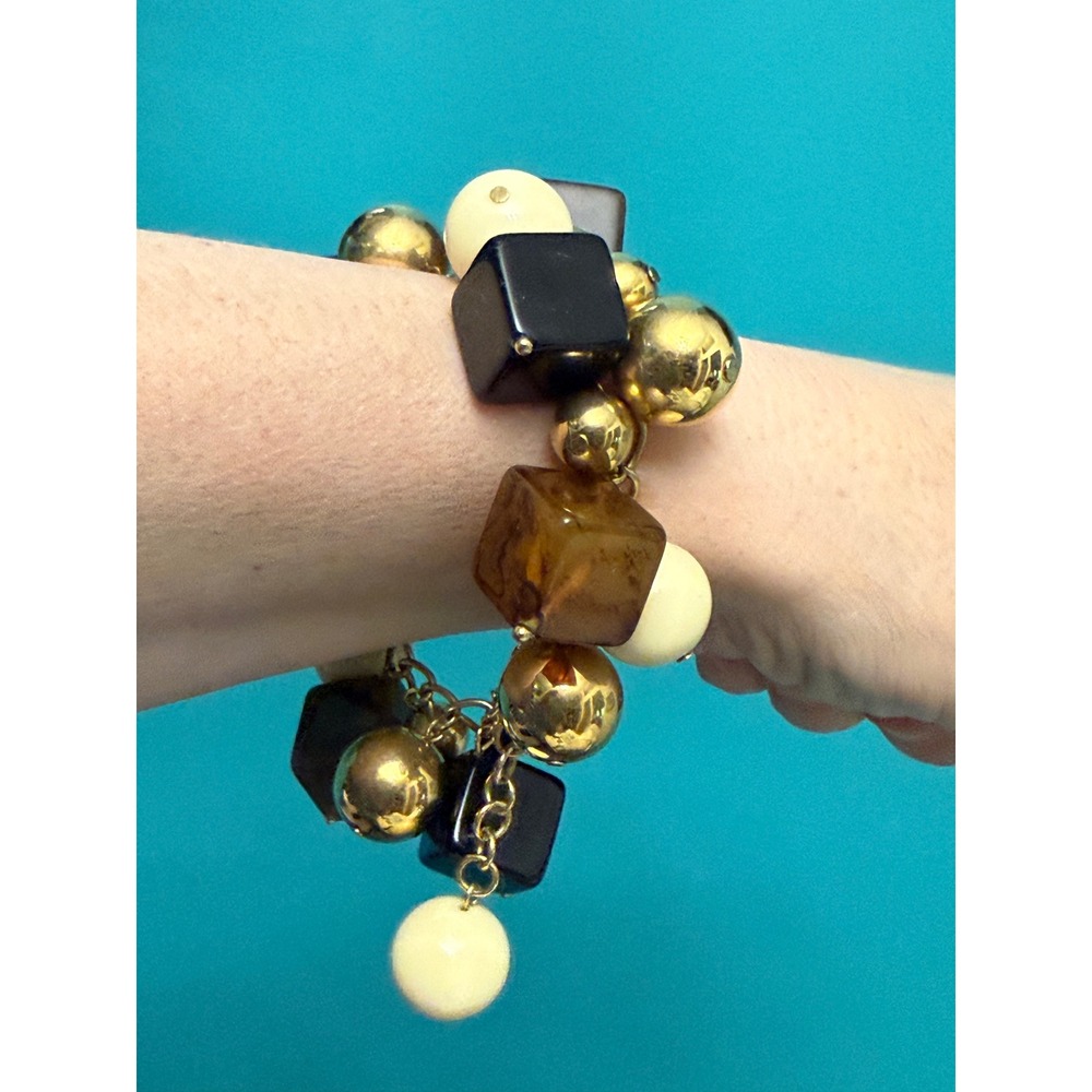 Kate Spade New York Chunky Resin Charm Bracelet Tortoise Black Cream  Gold Y2K
